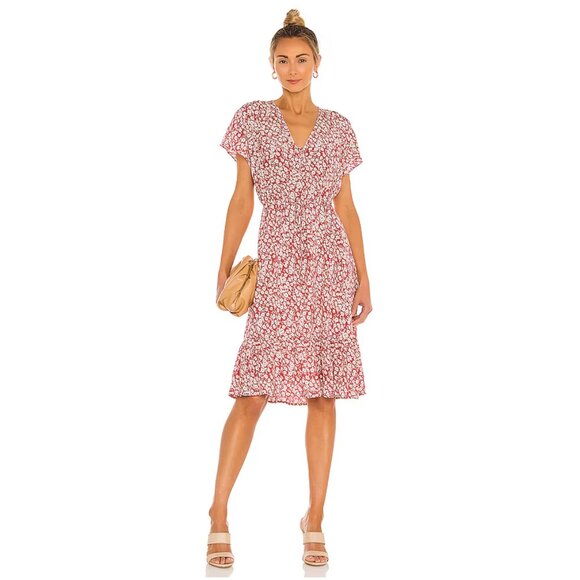 Rails Short Sleeved Kiki Midi Dress In Floral Scarlet Camellia - Picture 1 of 11